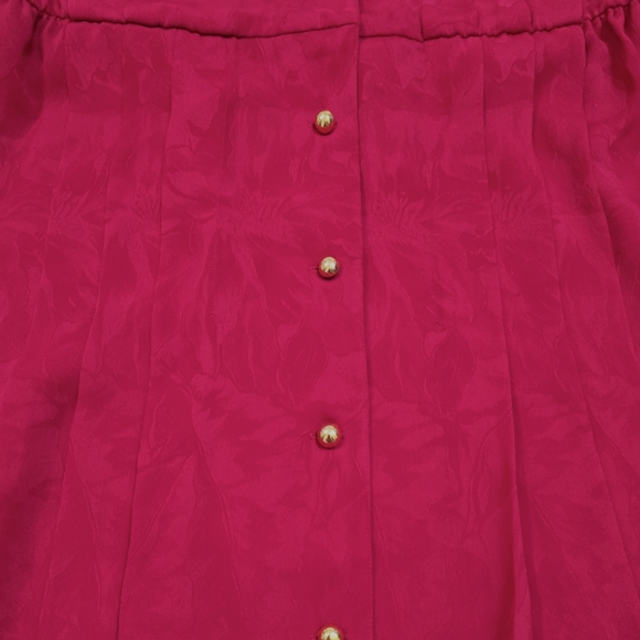 Vintage Leslie Fay Petite Dress 10 Red Fuchsia Pleat Button Down Long Sleeve - Picture 6 of 9